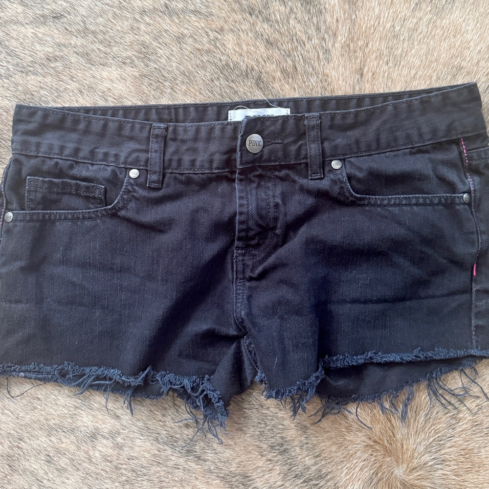 PINK Victoria's Secret Black Jean Shorts Distressed Style